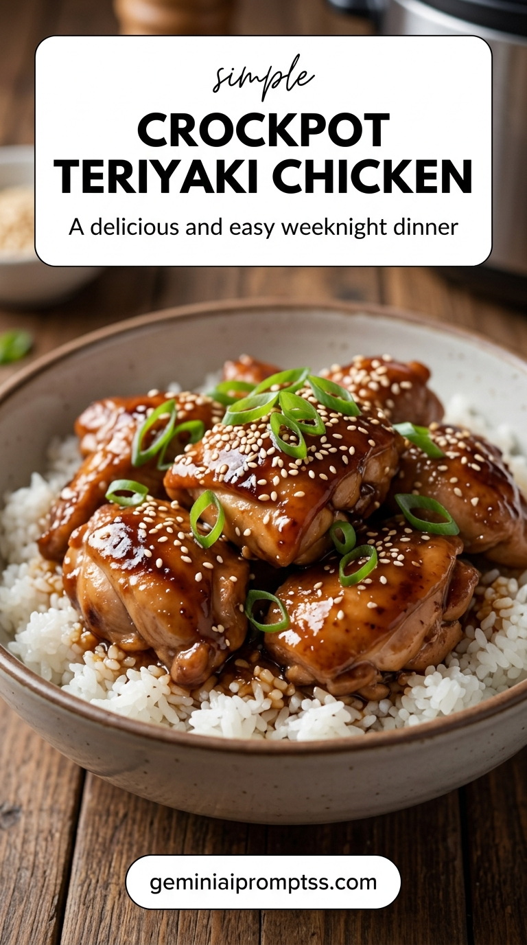 Crockpot teriyaki chicken with tender chicken and sweet-savory teriyaki glaze