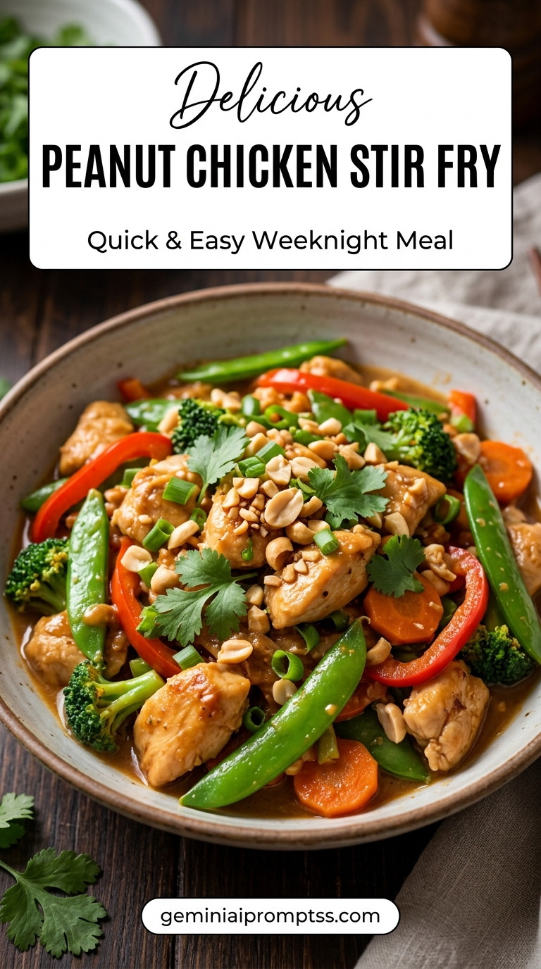 Peanut chicken stir fry with tender chicken and glossy stir-fry sauce