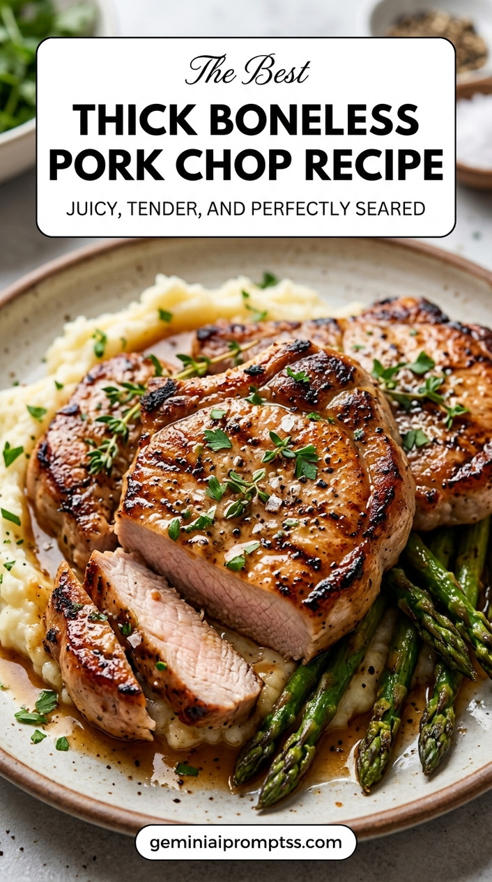 Thick boneless pork chop recipe with tender pork and flavorful sauce