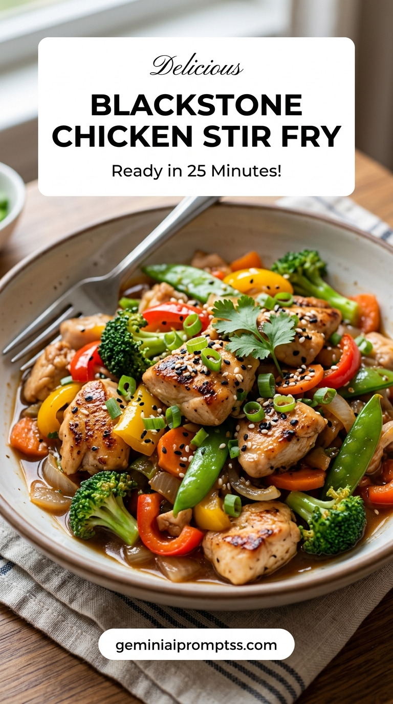 Blackstone chicken stir fry with tender chicken and glossy stir-fry sauce