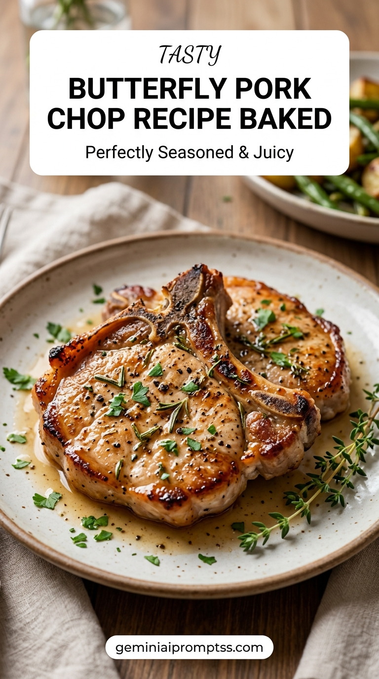 Butterfly pork chop recipe baked with tender pork and flavorful sauce
