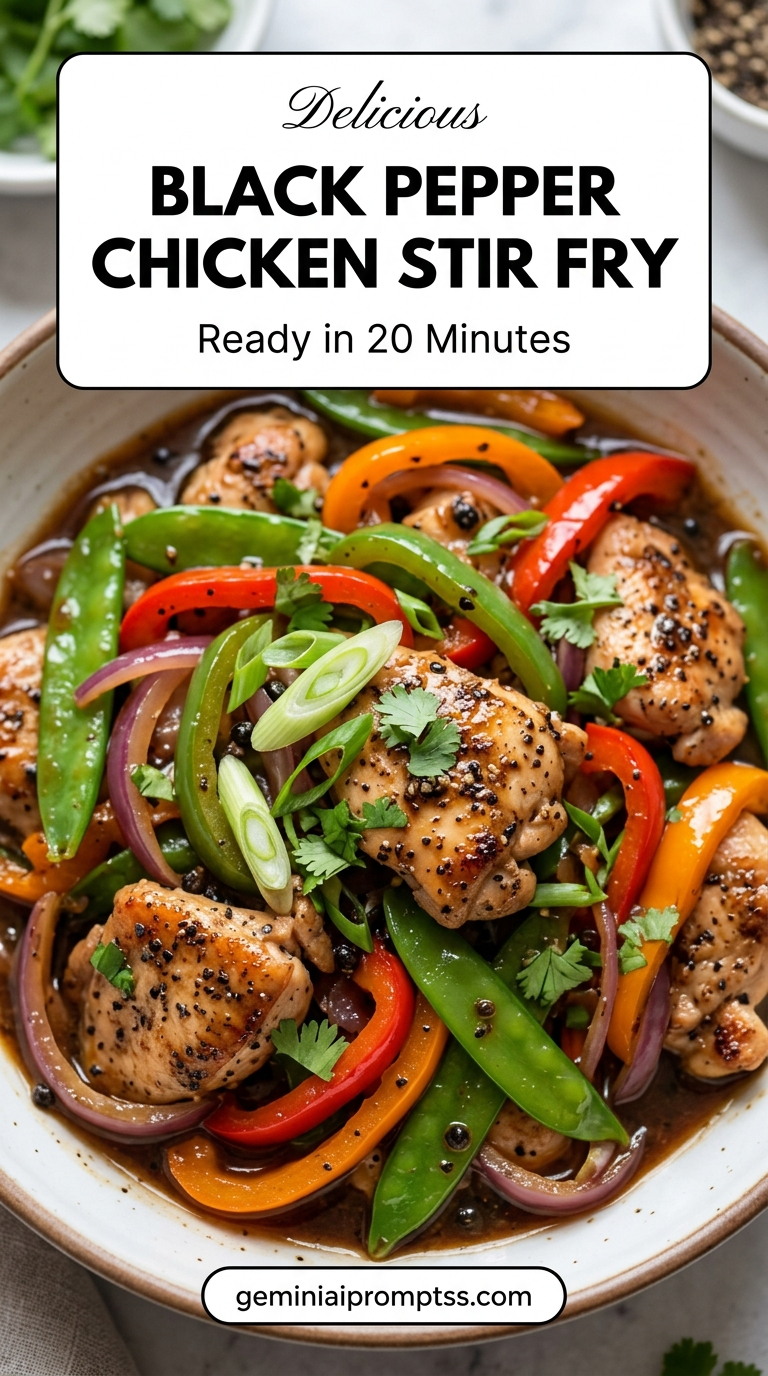 Black pepper chicken stir fry with tender chicken and glossy stir-fry sauce