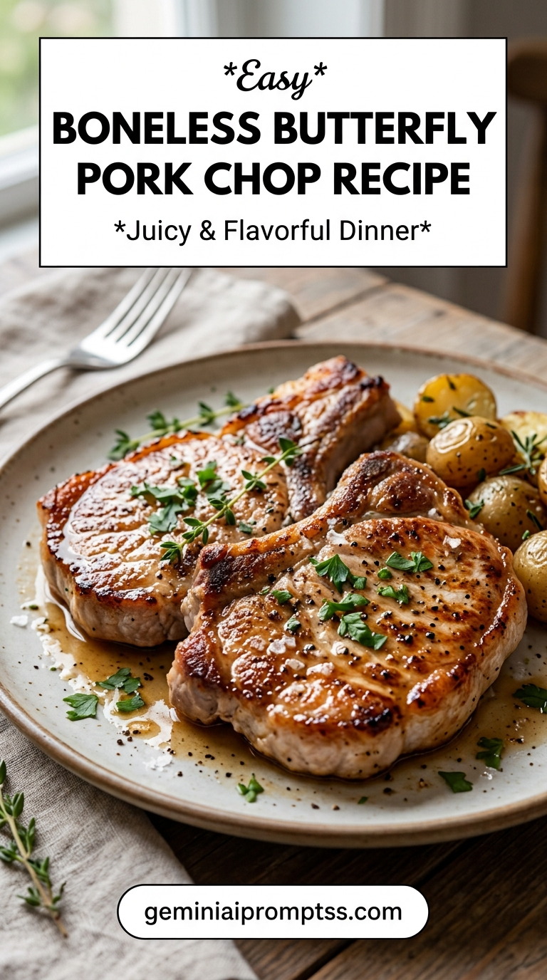 Boneless butterfly pork chop recipe with tender pork and flavorful sauce