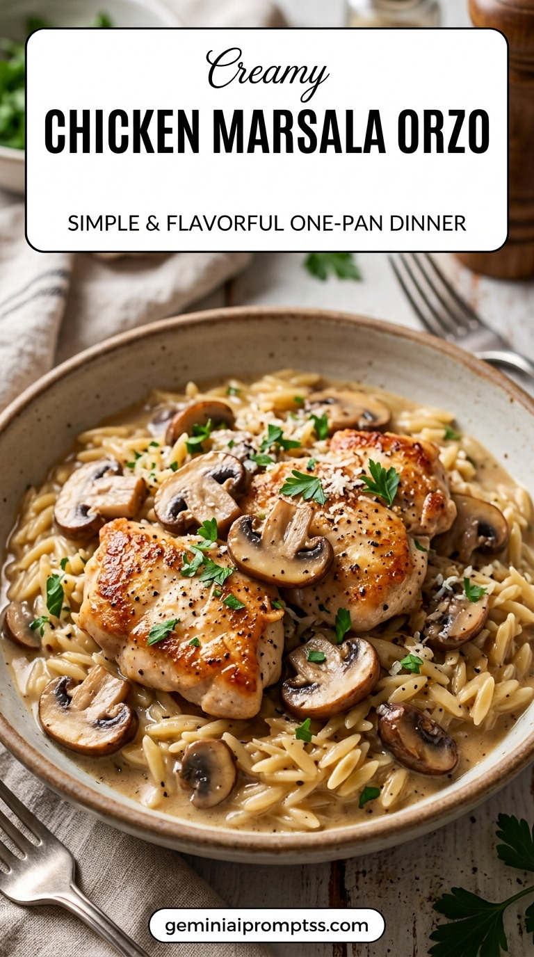 Chicken marsala orzo with tender chicken and rich mushroom Marsala sauce