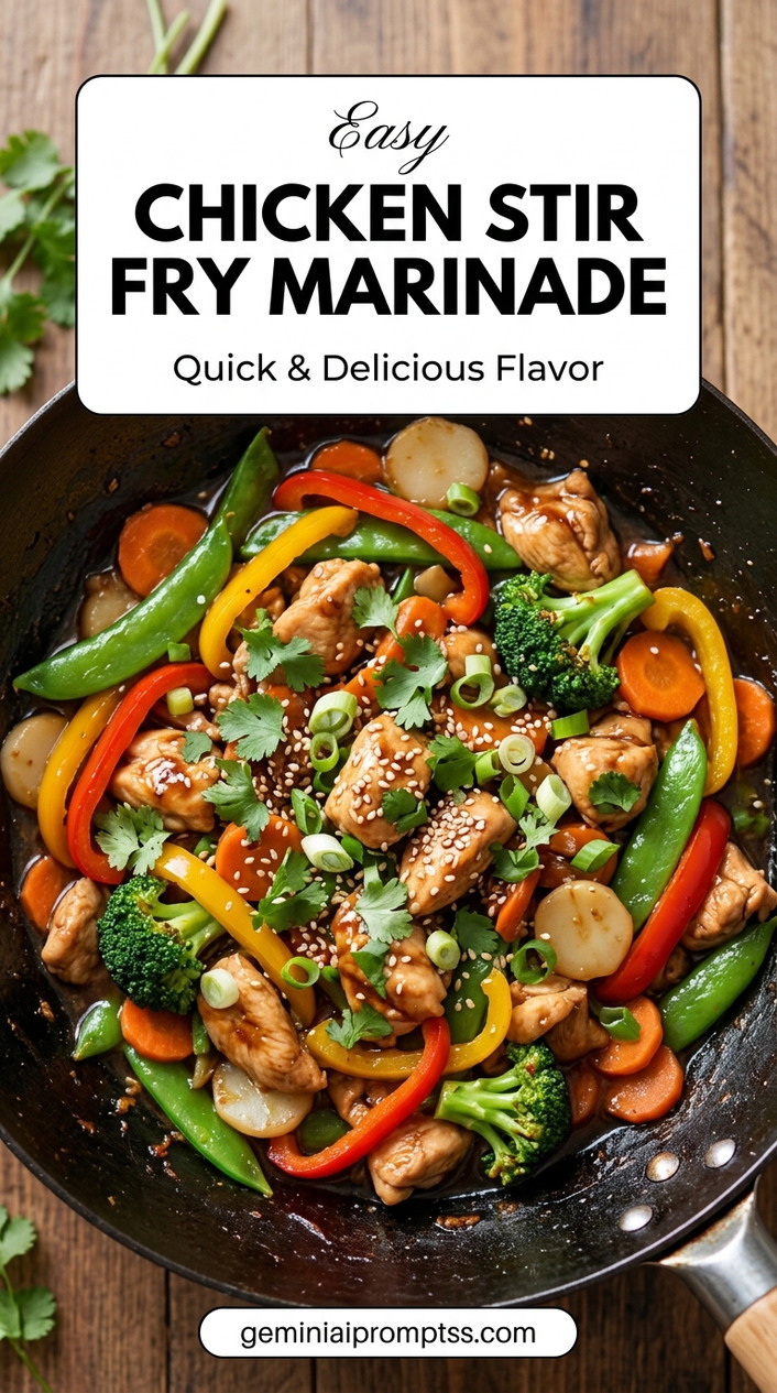 Chicken stir fry marinade with tender chicken and glossy stir-fry sauce