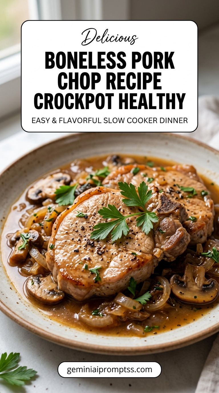 Boneless pork chop recipe crockpot with tender pork and flavorful sauce