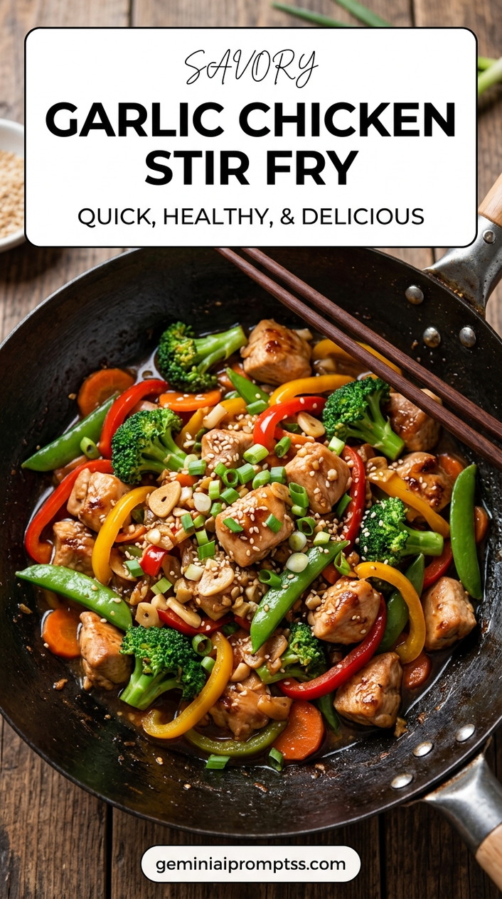 Garlic chicken stir fry with tender chicken and glossy stir-fry sauce