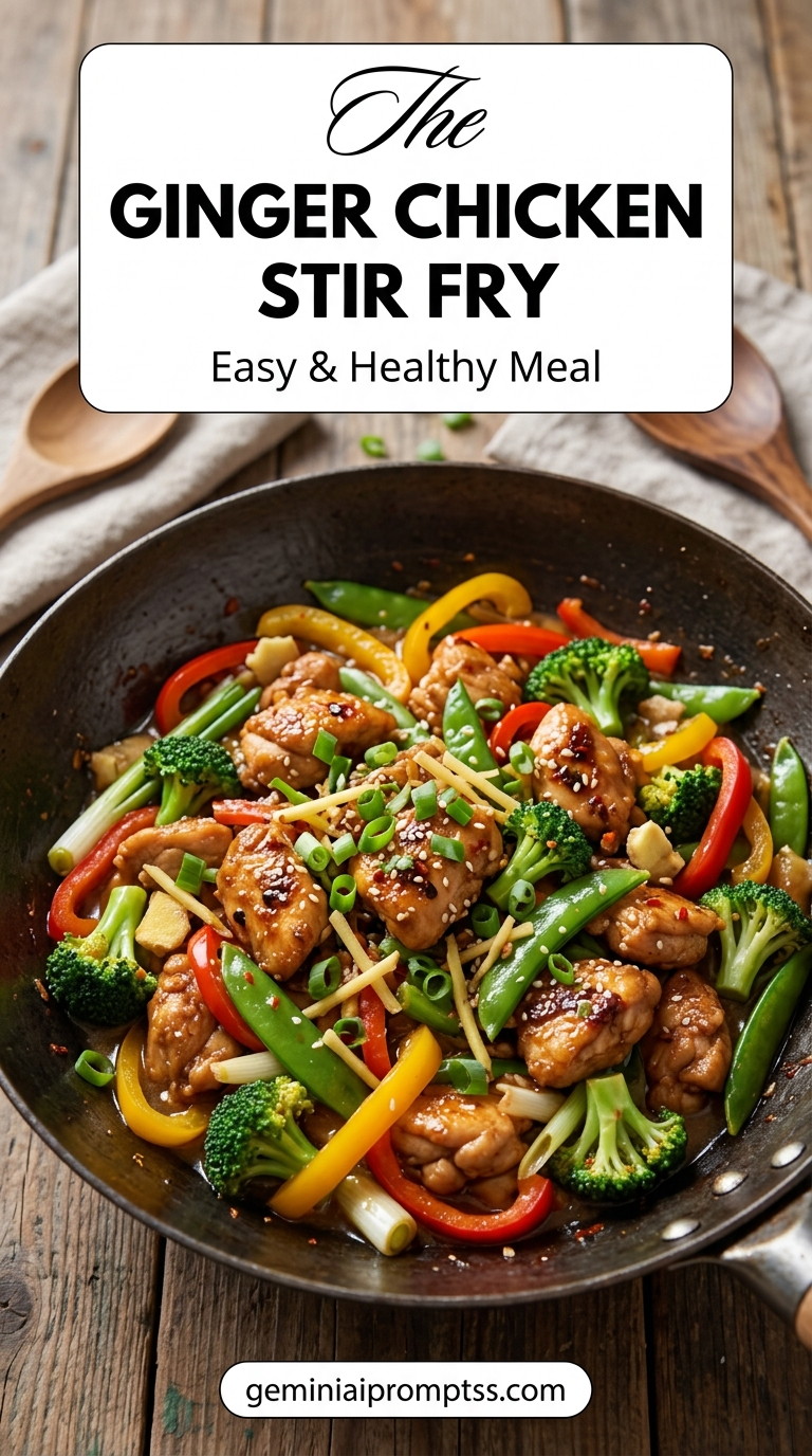 Ginger chicken stir fry with tender chicken and glossy stir-fry sauce