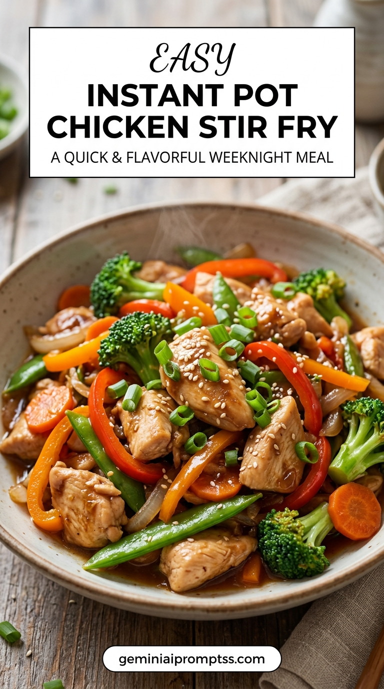 Instant Pot chicken stir fry with tender chicken and glossy stir-fry sauce