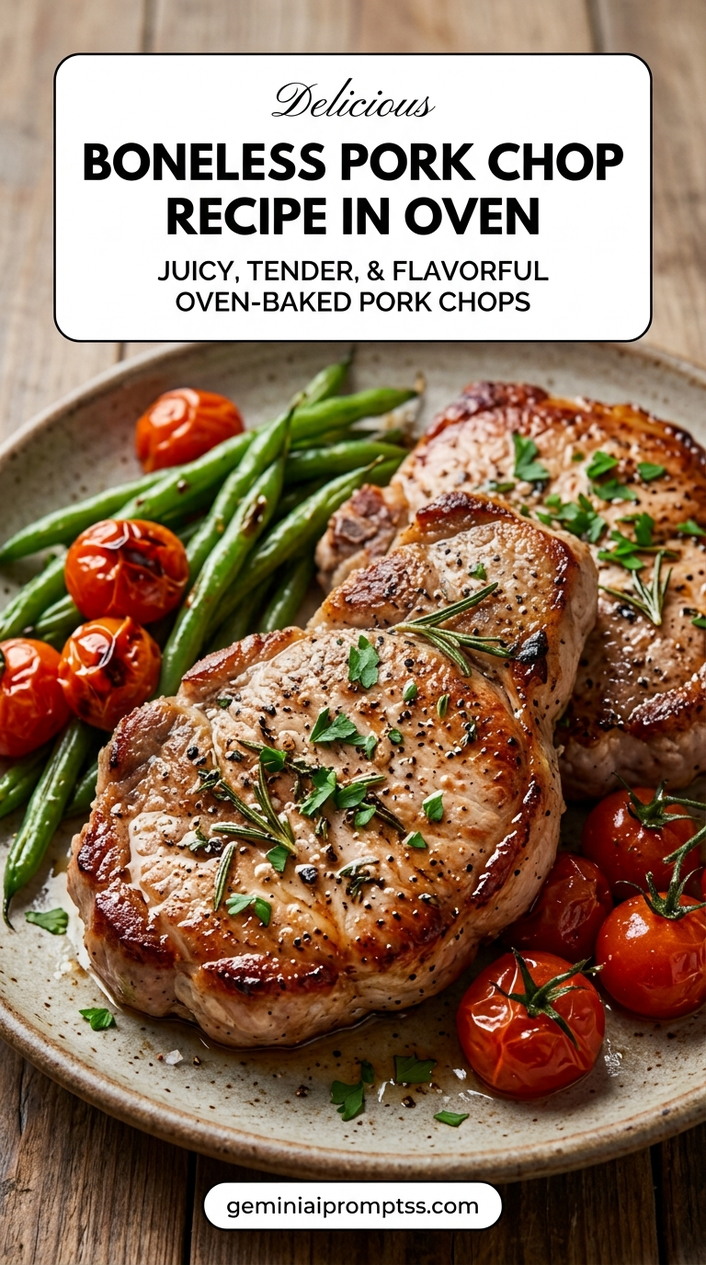 Boneless pork chop recipe in oven with tender pork and flavorful sauce