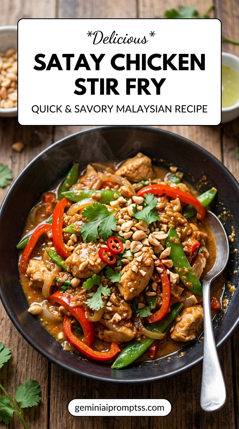 Satay chicken stir fry with tender chicken and glossy stir-fry sauce