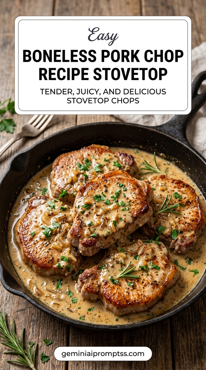 Boneless pork chop recipe stovetop with tender pork and flavorful sauce