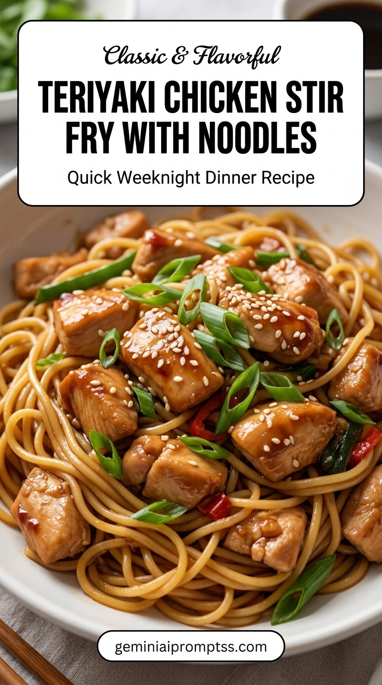 Teriyaki chicken stir fry with noodles with tender chicken and sweet-savory teriyaki glaze