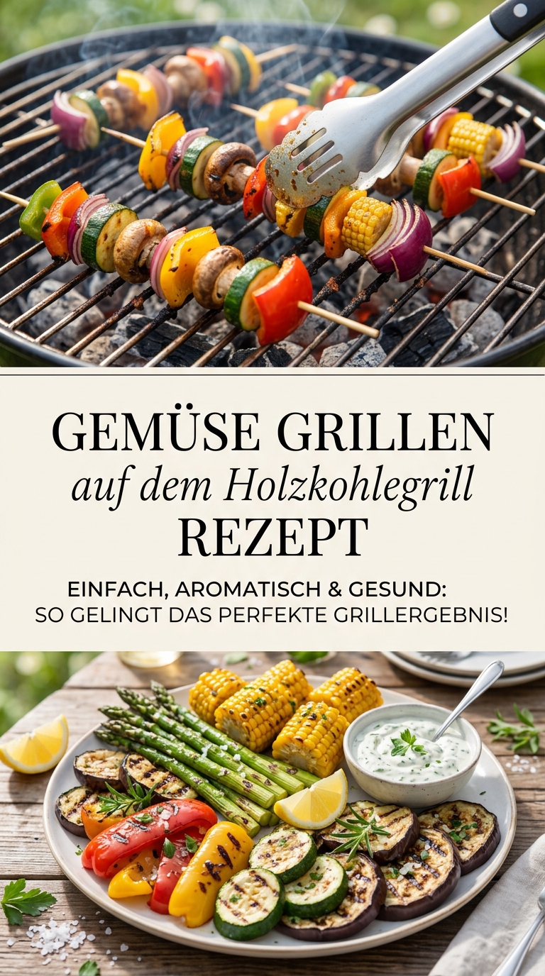 Bunte Gemüsespieße mit Zucchini, Paprika, Pilzen und Zwiebeln auf dem Grill