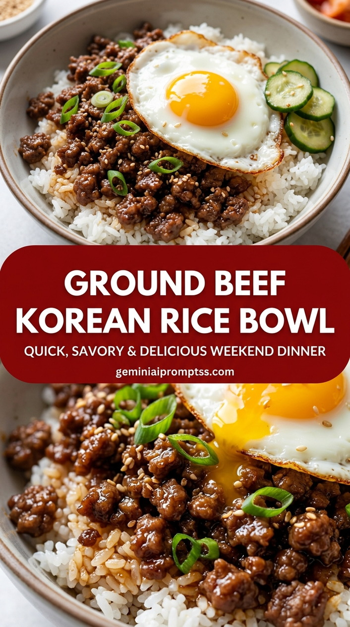 Ground Beef Korean Rice Bowl with ground beef or thinly sliced beef, scallions, carrots, and cucumber, and a savory finish