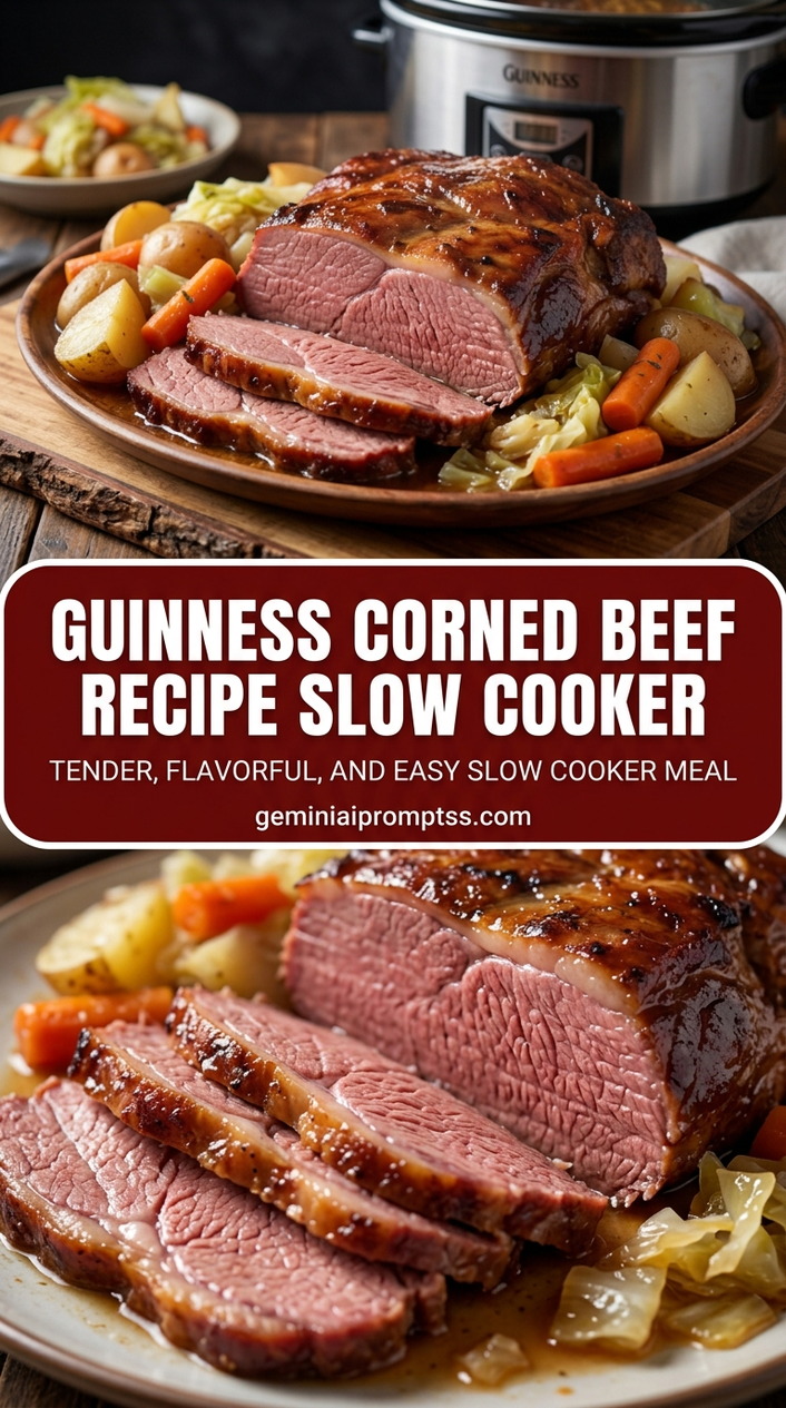 Guinness Corned Beef Recipe Slow Cooker with corned beef brisket, cabbage, carrots, and potatoes, and a savory finish