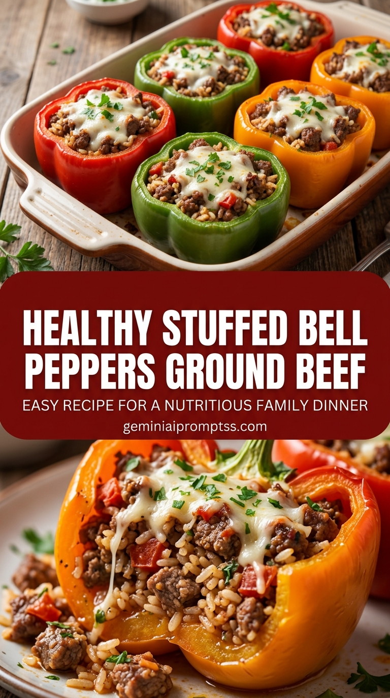 Healthy Stuffed Bell Peppers Ground Beef with 90% lean ground beef, bell peppers, onion, and tomatoes, and a savory finish
