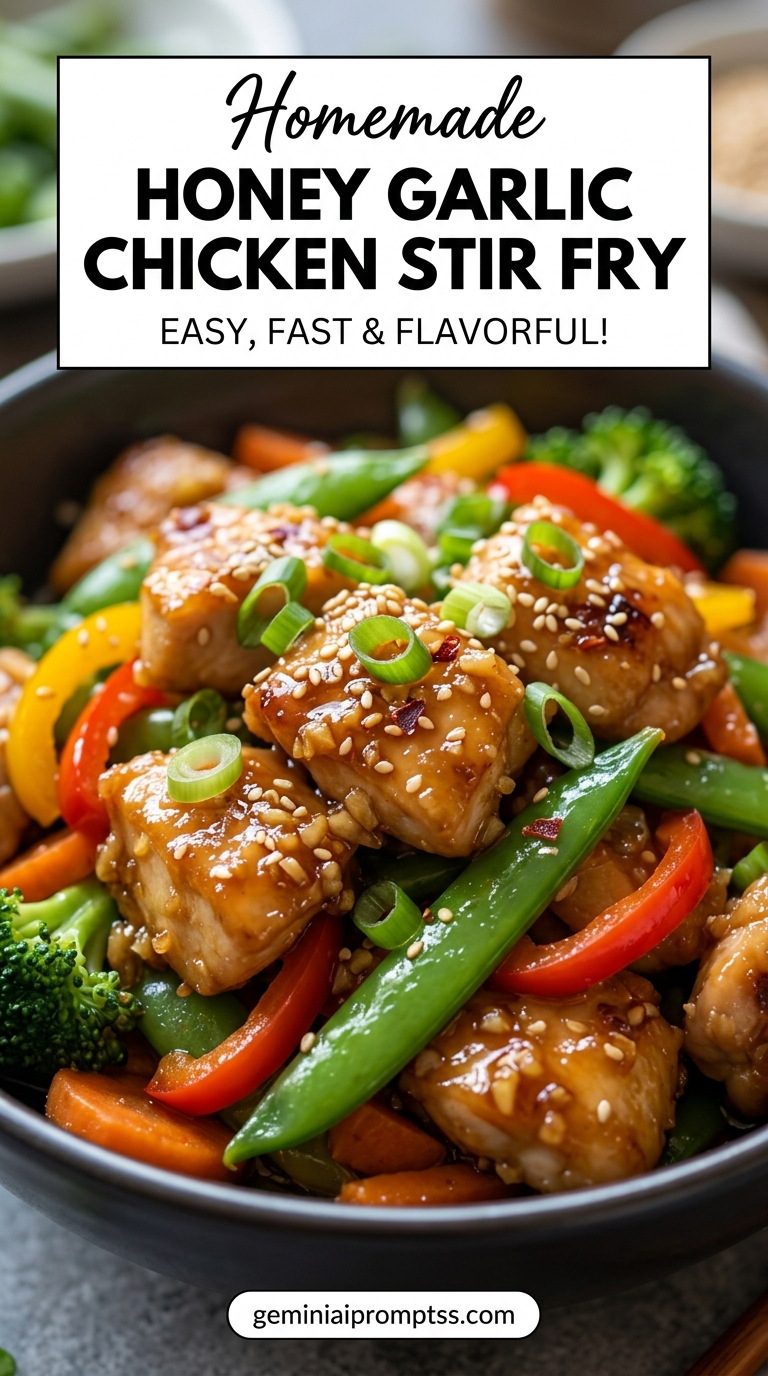 Honey garlic chicken stir fry with tender chicken and glossy stir-fry sauce