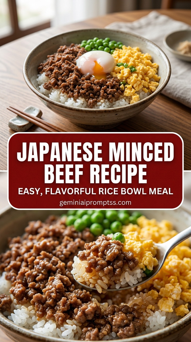 Japanese Minced Beef Recipe with lean ground beef, onion, garlic, and a colorful vegetable, and a savory finish