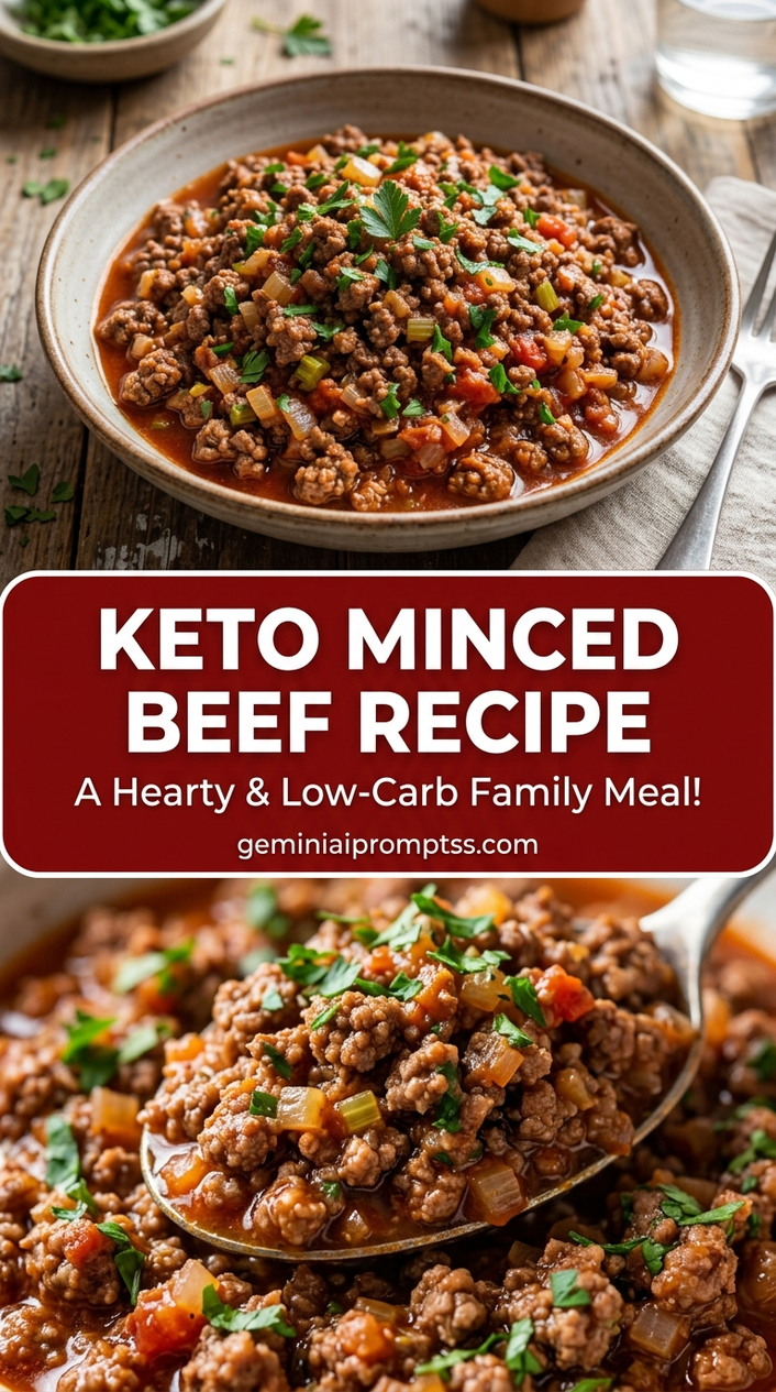 Keto Minced Beef Recipe with lean ground beef, onion, garlic, and a colorful vegetable, and a savory finish