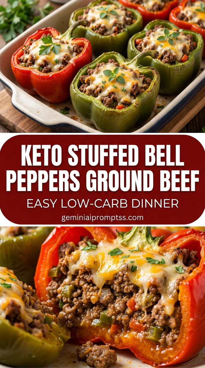 Keto Stuffed Bell Peppers Ground Beef with lean ground beef, bell peppers, onion, and tomatoes, and a savory finish