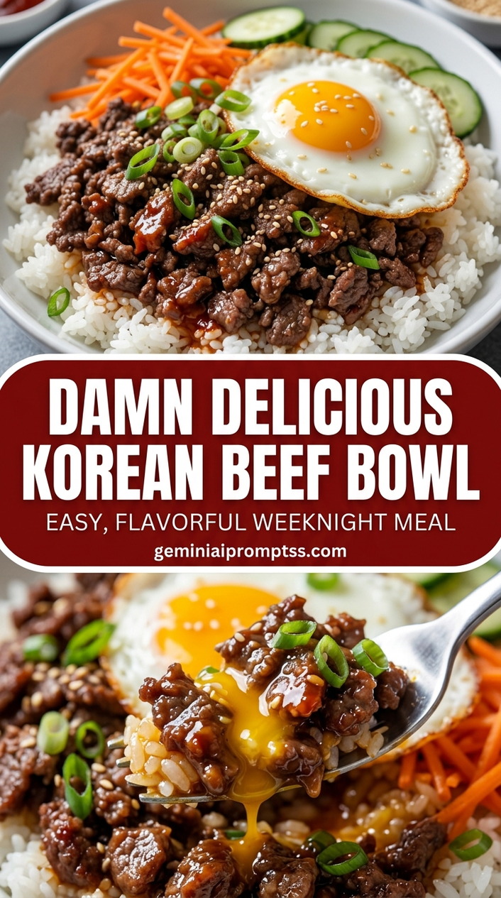Damn Delicious Korean Beef Bowl with ground beef or thinly sliced beef, scallions, carrots, and cucumber, and a savory finish