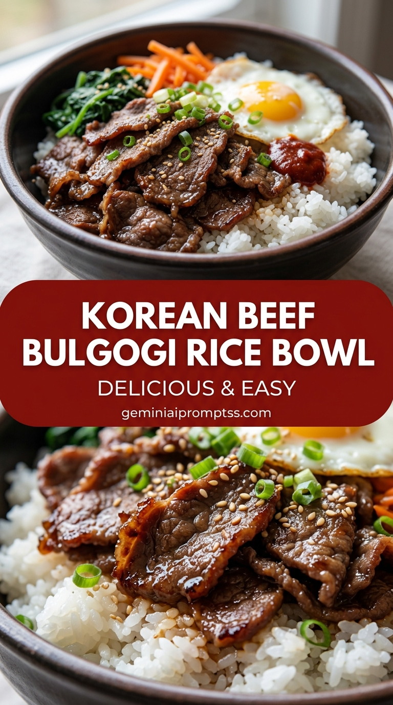 Korean Beef Bulgogi Rice Bowl with ground beef or thinly sliced beef, scallions, carrots, and cucumber, and a savory finish