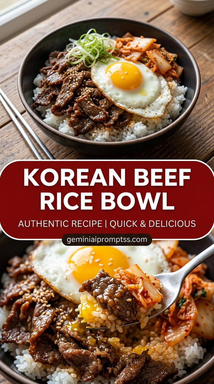 Korean Beef Rice Bowl with ground beef or thinly sliced beef, scallions, carrots, and cucumber, and a savory finish