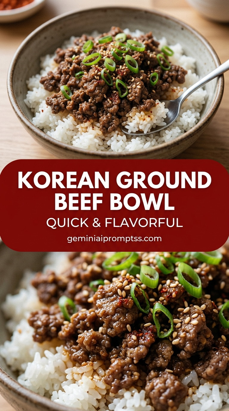 Korean Ground Beef Bowl with ground beef or thinly sliced beef, scallions, carrots, and cucumber, and a savory finish