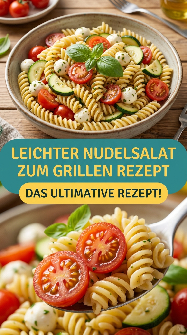 Leichter Nudelsalat zum Grillen mit Fusilli, Tomaten, Gurke und Kräutern