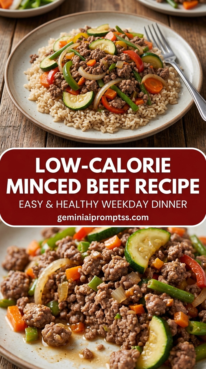 Low-Calorie Minced Beef Recipe with lean ground beef, onion, garlic, and a colorful vegetable, and a savory finish