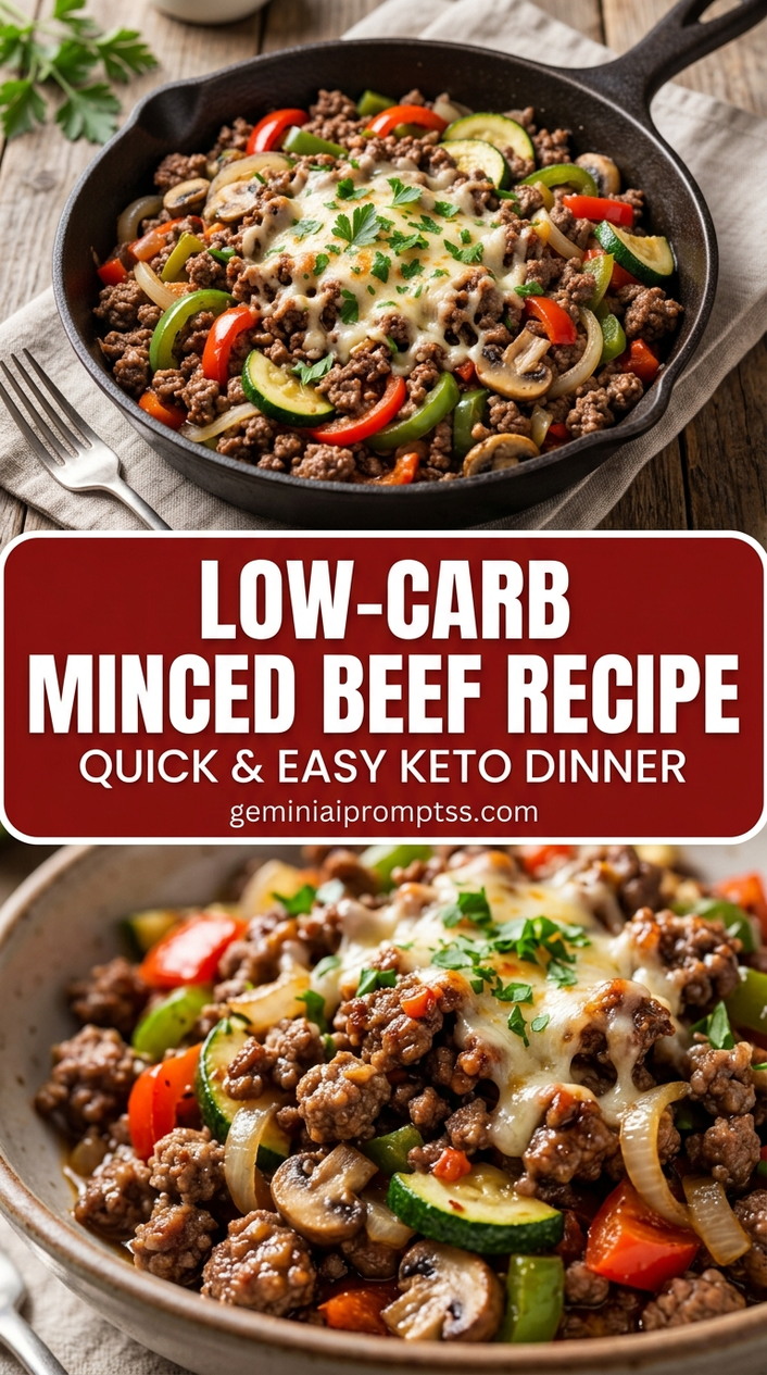 Low-Carb Minced Beef Recipe with lean ground beef, onion, garlic, and a colorful vegetable, and a savory finish