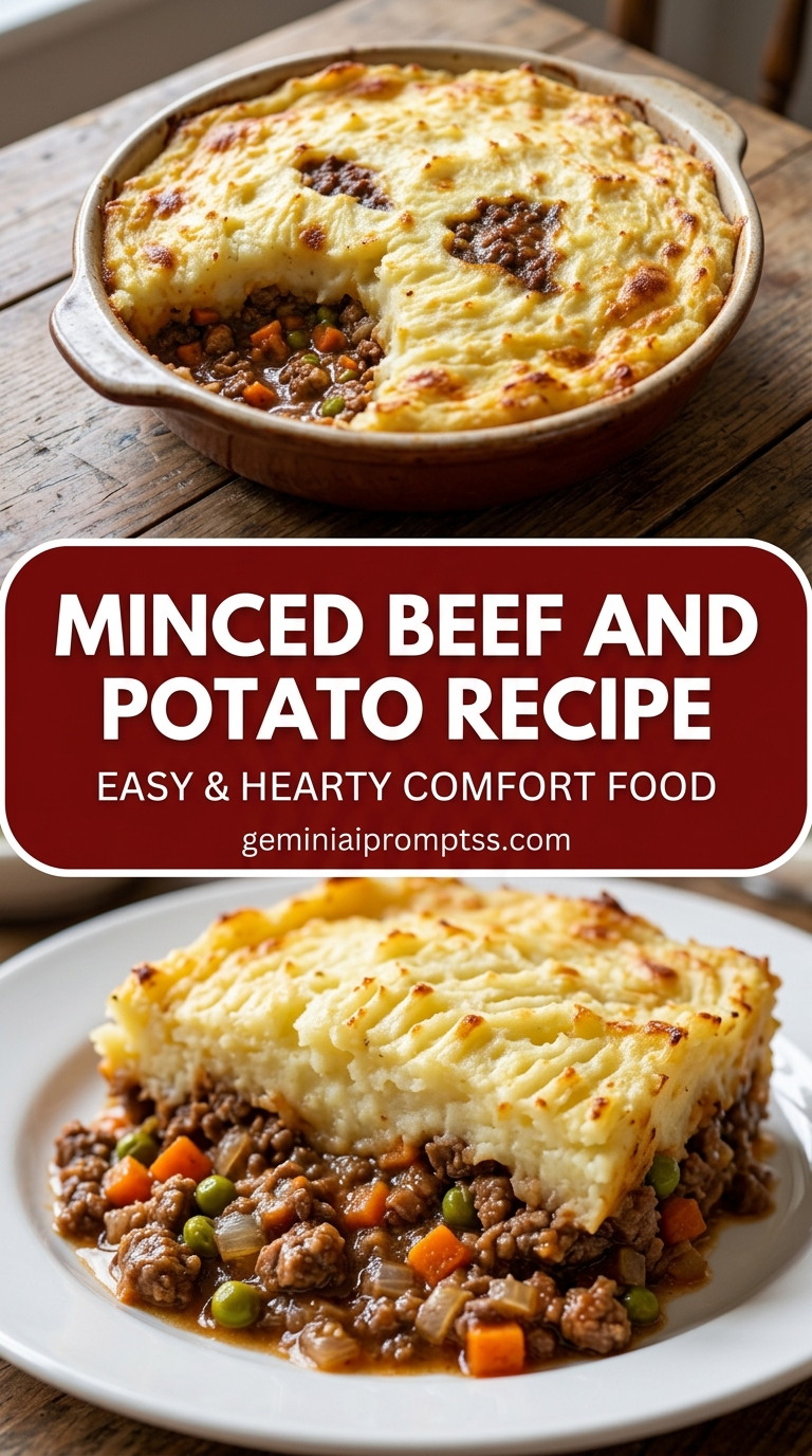 Minced Beef And Potato Recipe with lean ground beef, potatoes, onion, and peas, and a savory finish
