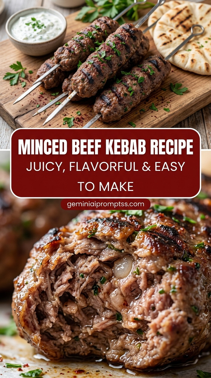 Minced Beef Kebab Recipe with lean ground beef, onion, garlic, and a colorful vegetable, and a savory finish