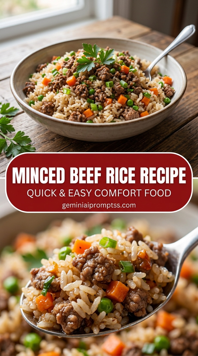 Minced Beef Rice Recipe with lean ground beef, onion, garlic, and a colorful vegetable, and a savory finish