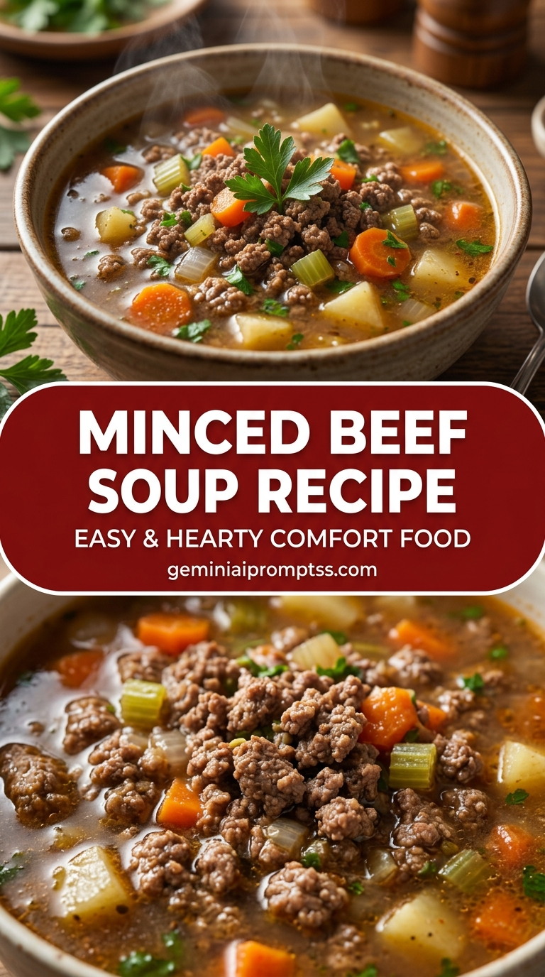 Minced Beef Soup Recipe with lean ground beef, onion, garlic, and a colorful vegetable, and a savory finish