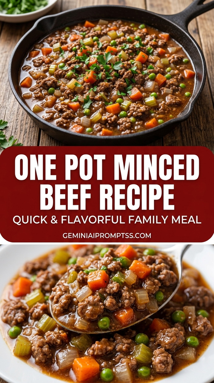 One Pot Minced Beef Recipe with lean ground beef, onion, garlic, and a colorful vegetable, and a savory finish