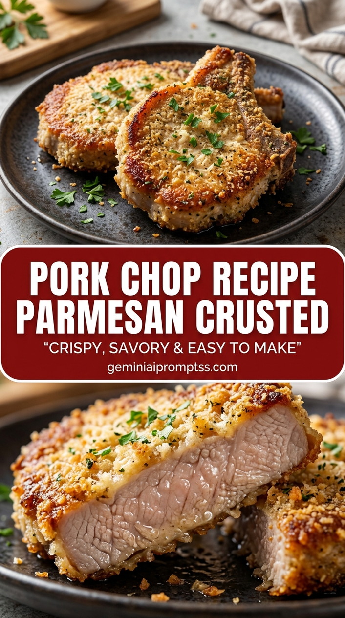 Pork Chop Recipe Parmesan Crusted with bone-in or boneless pork chops, onion and a seasonal vegetable, and a savory finish