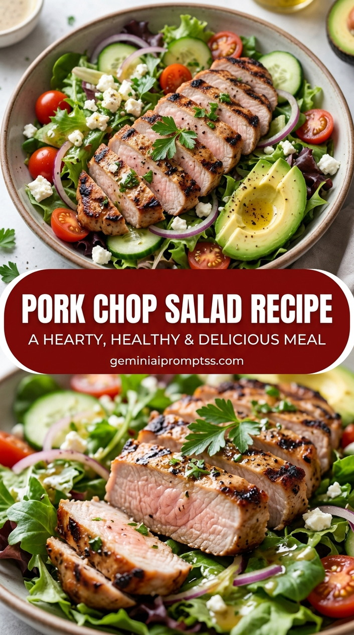 Pork Chop Salad Recipe with bone-in or boneless pork chops, onion and a seasonal vegetable, and a savory finish