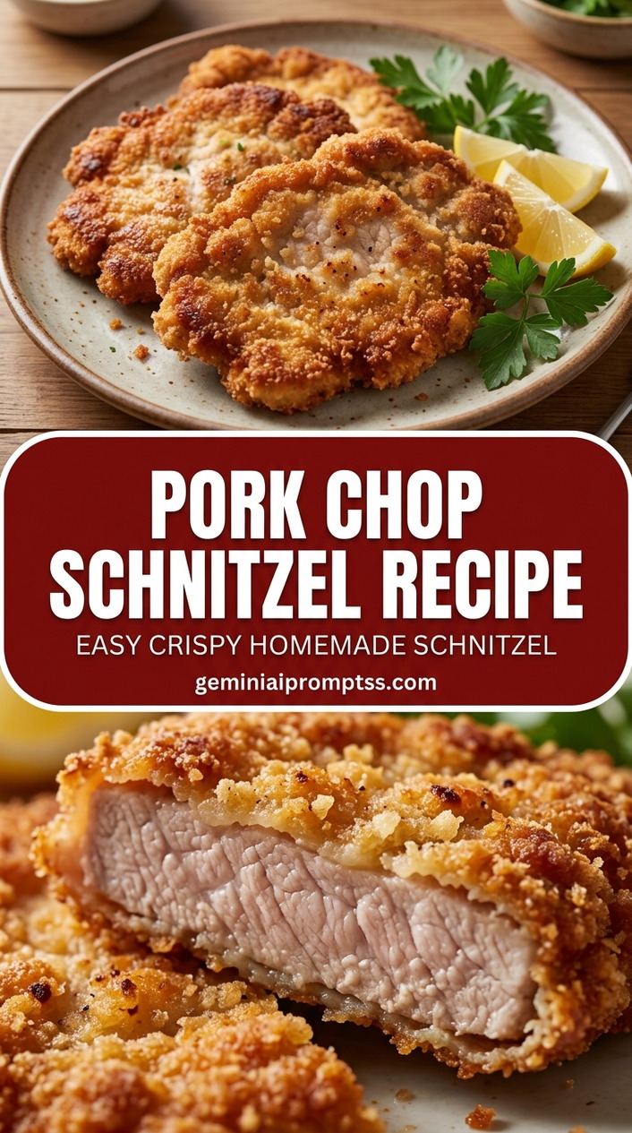 Pork Chop Schnitzel Recipe with bone-in or boneless pork chops, onion and a seasonal vegetable, and a savory finish