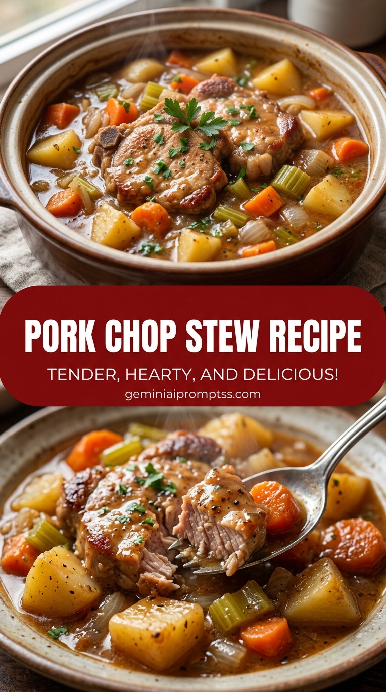 Pork Chop Stew Recipe with bone-in or boneless pork chops, onion, carrots, and potatoes, and a savory finish