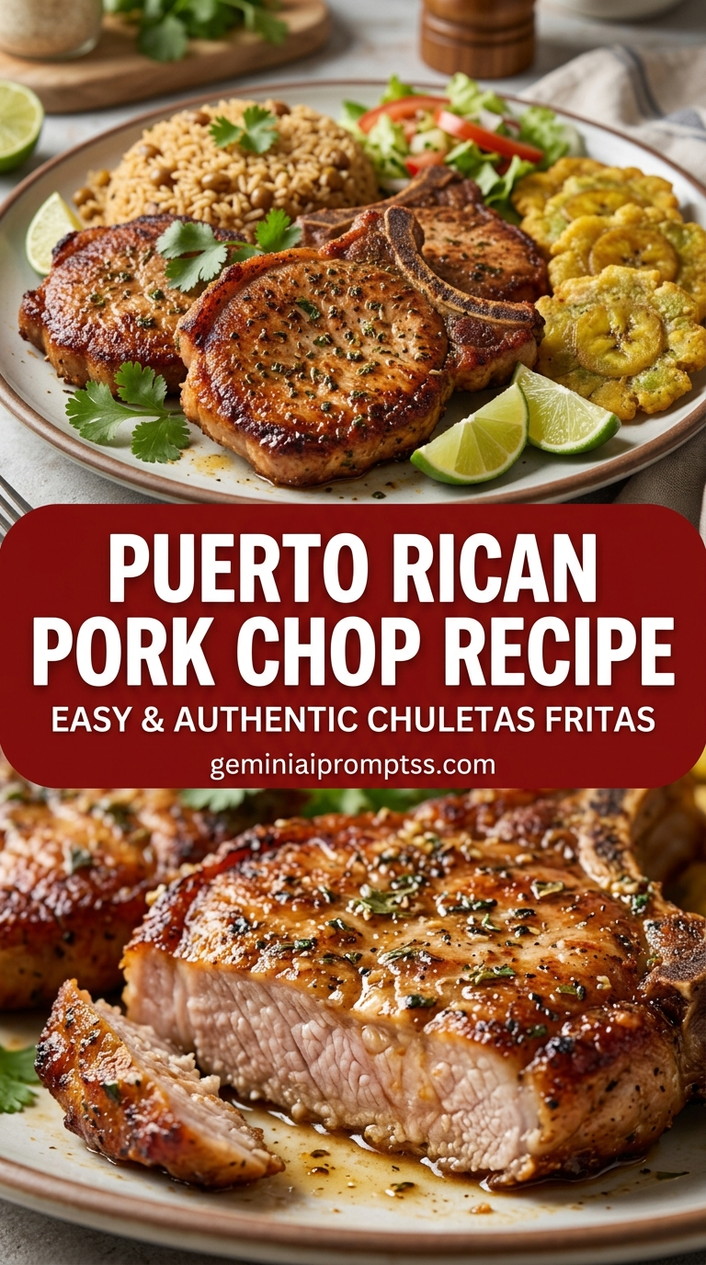 Puerto Rican Pork Chop Recipe with bone-in or boneless pork chops, onion and a seasonal vegetable, and a savory finish