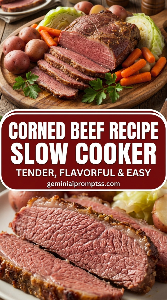 Corned Beef Recipe Slow Cooker with corned beef brisket, cabbage, carrots, and potatoes, and a savory finish