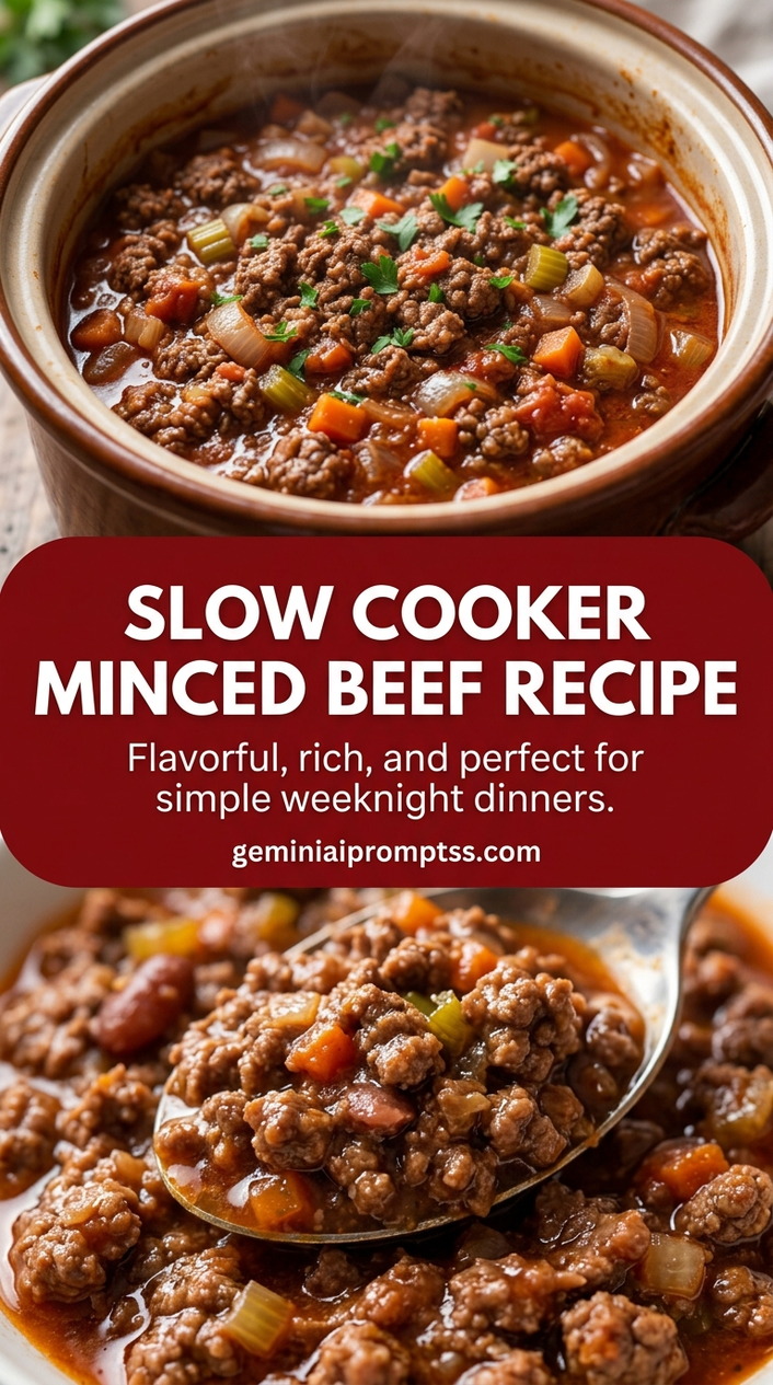 Slow Cooker Minced Beef Recipe with lean ground beef, onion, garlic, and a colorful vegetable, and a savory finish