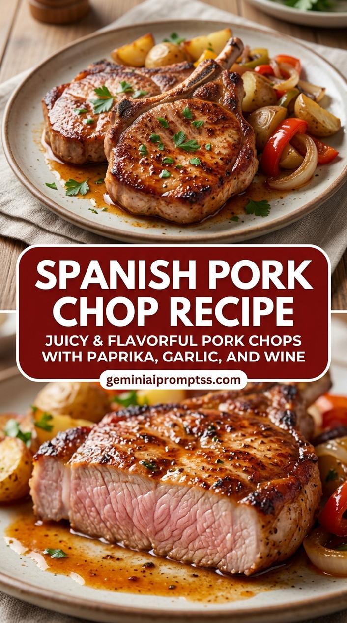 Spanish Pork Chop Recipe with bone-in or boneless pork chops, onion and a seasonal vegetable, and a savory finish