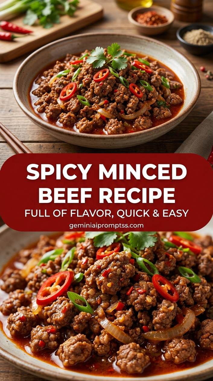 Spicy Minced Beef Recipe with lean ground beef, onion, garlic, and a colorful vegetable, and a savory finish