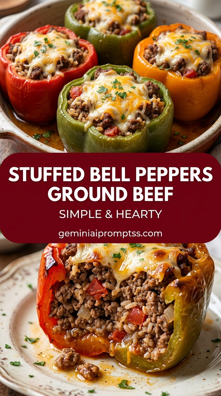 Stuffed Bell Peppers Ground Beef with lean ground beef, bell peppers, onion, and tomatoes, and a savory finish