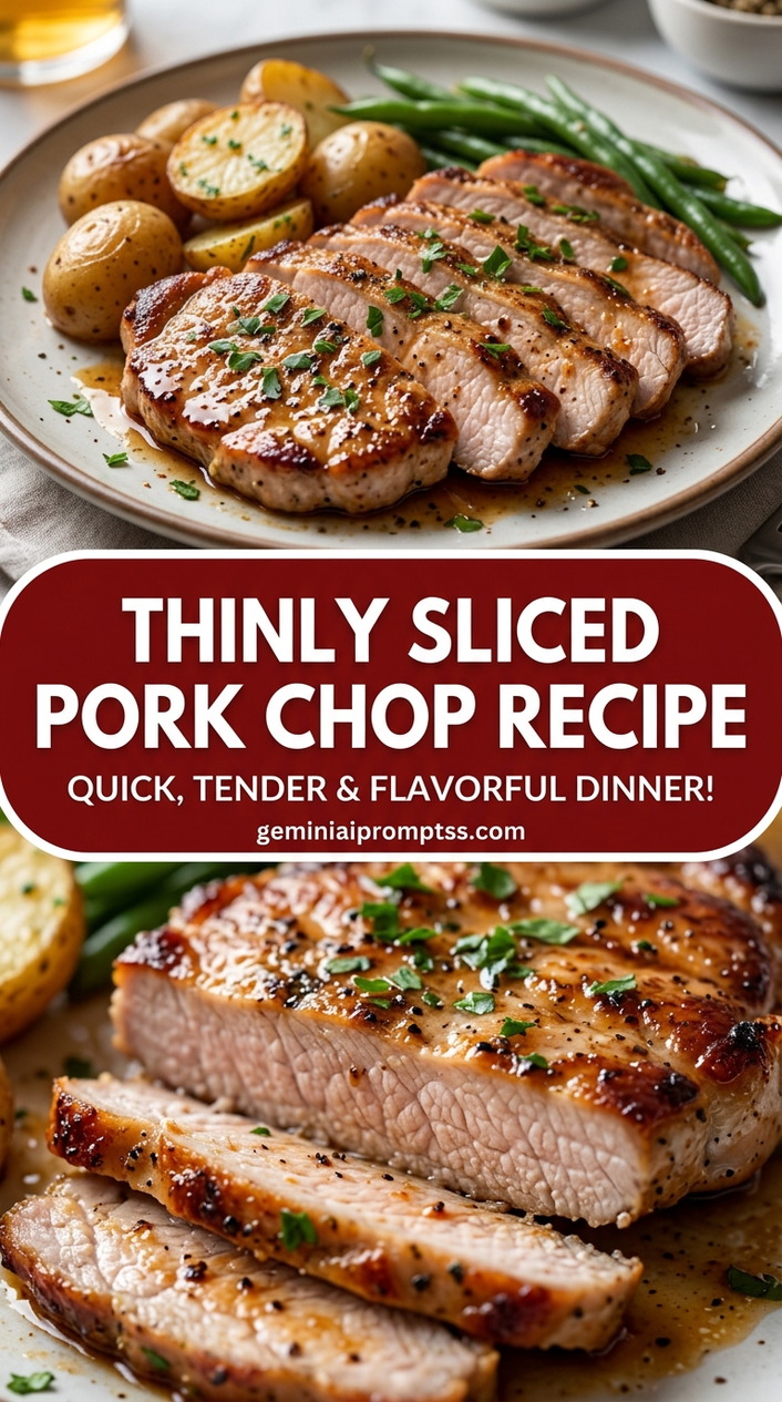 Thinly Sliced Pork Chop Recipe with bone-in or boneless pork chops, onion and a seasonal vegetable, and a savory finish