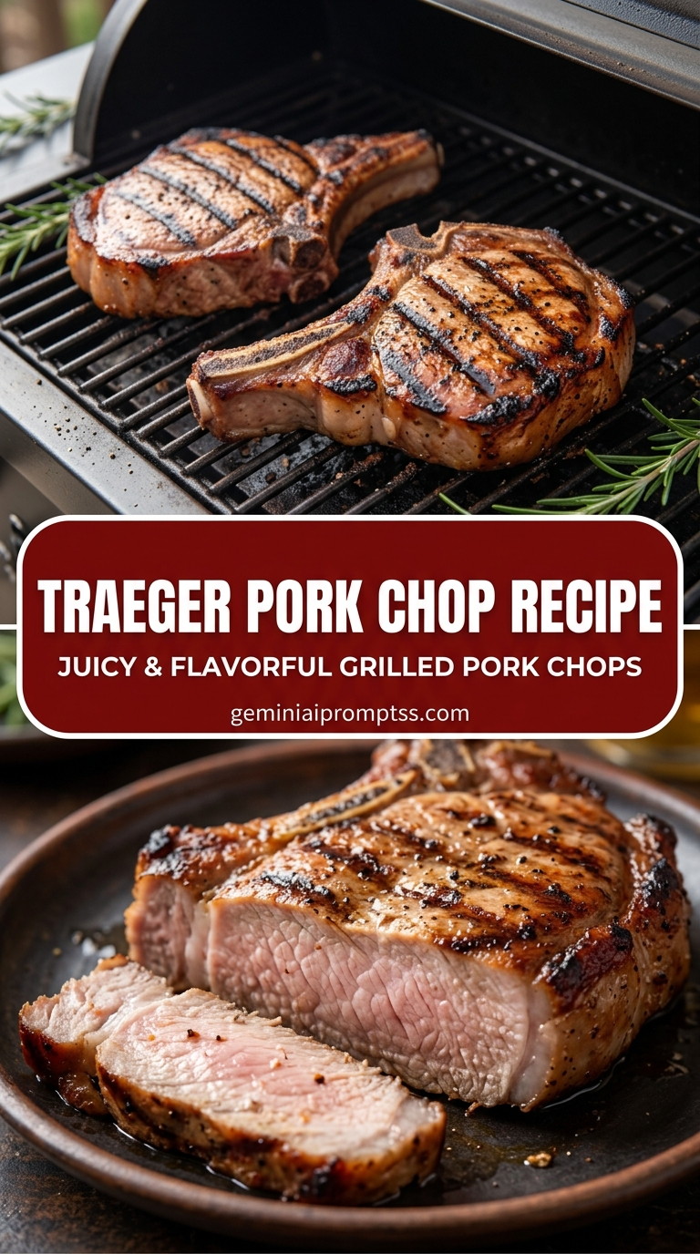 Traeger Pork Chop Recipe with bone-in or boneless pork chops, onion and a seasonal vegetable, and a savory finish