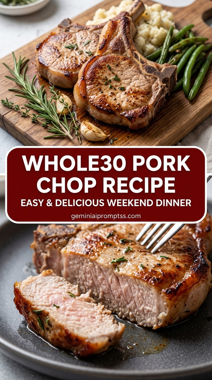 Whole30 Pork Chop Recipe with bone-in or boneless pork chops, onion and a seasonal vegetable, and a savory finish